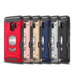 Wholesale Galaxy S9+ (Plus) Metallic Plate Case Work with Magnetic Holder and Card Slot (Red)